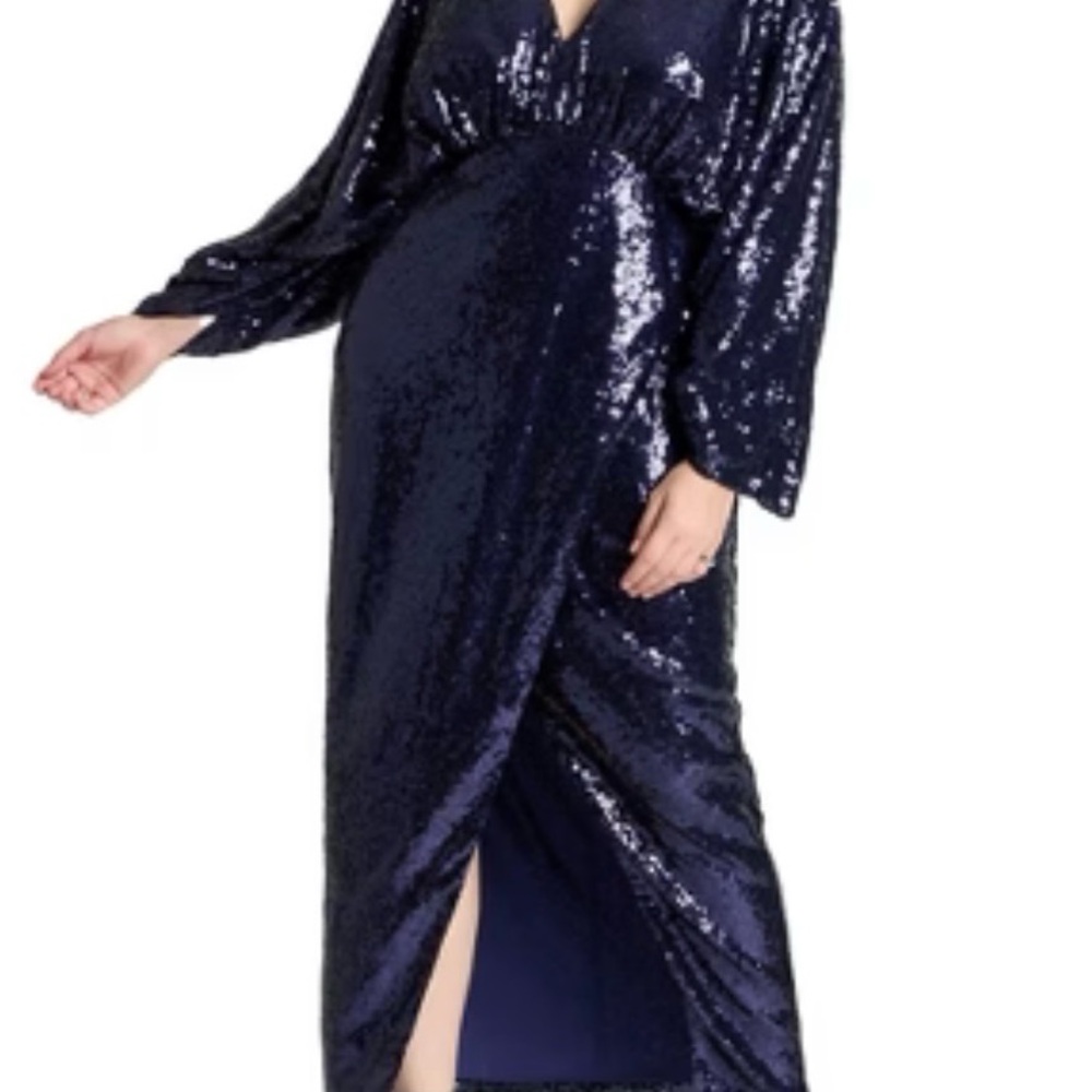 Eloquii Navy Sequin Long Sleeve Dress